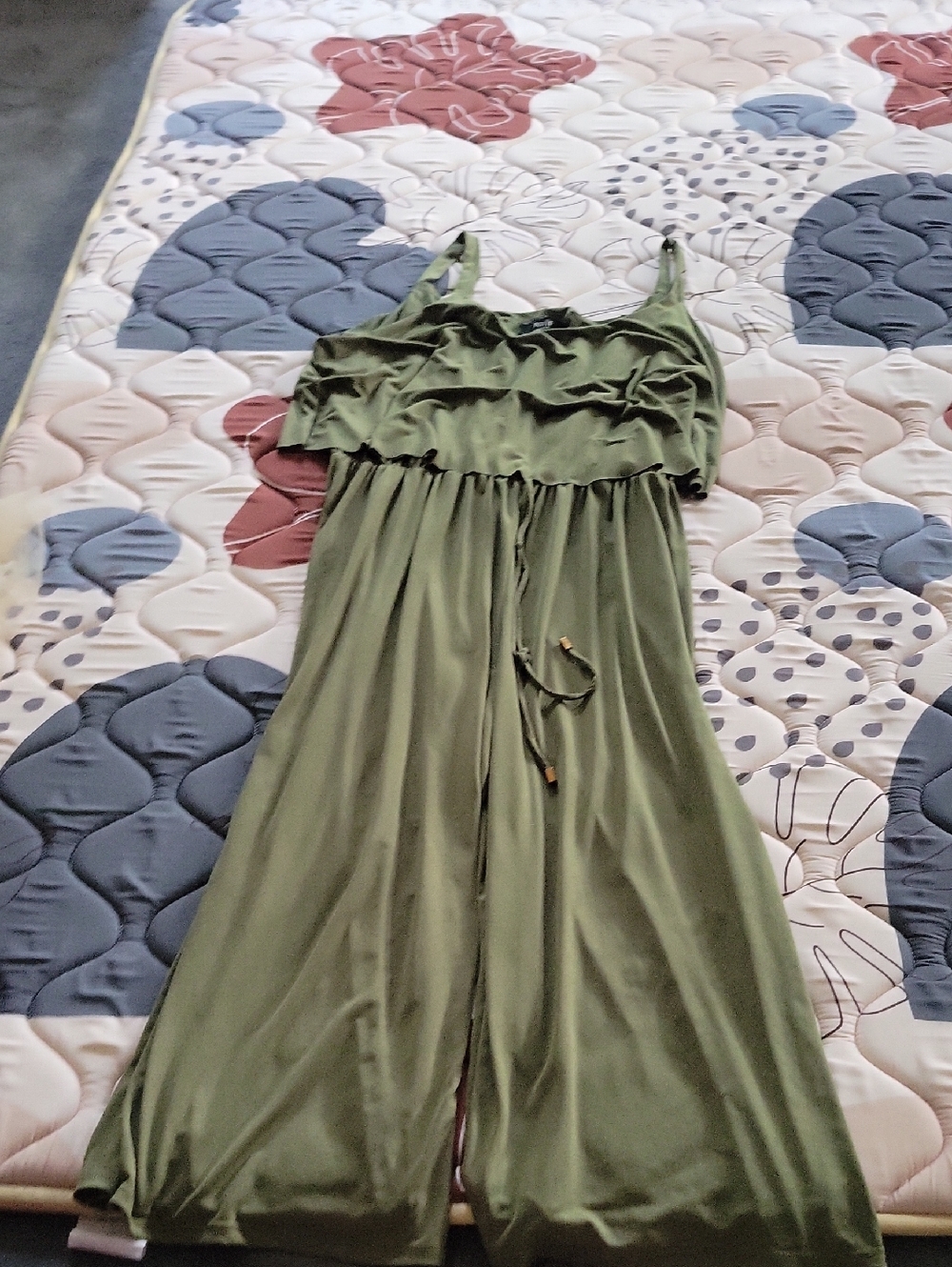 Olive Green Women's Ruffle-Top Maxi Dress